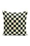 Black - White Antique Motif Checkerboard Patterned Digital Printed Pillow Cushion Cover on the Floor