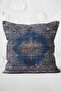 Digital Printed Pillow and Throw Pillow Cover with Ottoman Motif and Gold Detail on Dark Blue Floor - 3