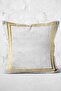 Gold - Antique Patterned Digital Printed Pillow and Throw Pillow Cover with Framed Motifs on Gray Background - 3