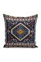 Digital Printed Pillow and Throw Pillow Cover with Iranian Motif and Rug Pattern on Dark Blue Floor