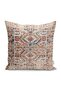 Cream - Cushion Cover with Digital Print Ethnic Patterned Kilim Rug Motif on Red Background