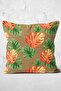 Digital Printed Throw Pillow Cover with Exotic Leaves Motifs Orange and Green Lotus Pattern on Wicker Floor - 3