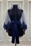 Navy Blue Sparkling Guipure Henna Veil Set, Bridal Veil Set - 3