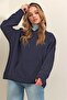 Women's Navy Blue Hooded Kangaroo Pocket 3 Thread Thick Sweatshirt ALC-531-009 - 2