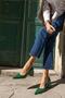 Barbara Women's Green Matte Leather Thick Heeled Shoes - 7