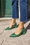 Barbara Women's Green Matte Leather Thick Heeled Shoes - 8