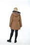 Women's Tan Water Repellent Bondit Fabric Fur Hooded Large Size Coat - 4