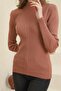 Women's Dusty Rose Turtleneck Corded Hair Knitted Patterned Knitwear Sweater - 4