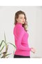 Women's Fuchsia Turtleneck Corded Hair Knitted Patterned Knitwear Sweater - 3