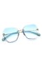 Women's Sunglasses Geometric Glass Design Rimless Blue Glass - 3