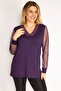 Women's Large Size Plum Collar and Sleeves Silvery Tulle Blouse 65n35185 - 5