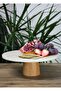 Natural Marble Cake Stand, Cake Stand with Wooden Legs, Marble Presentation Cup, Marble Cheese Plate 28 Cm