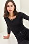 Women's Black Boat Neck Soft Blouse 40091021 - 2