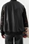 Women's Black Zipper Sleeves Lace Leather Jacket - 7