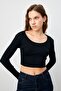 Women's Black Pool Collar Camisole Crop Body