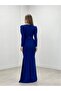 Crepe Fabric Double-breasted Collar Fish Dress - Cobalt Blue - 5