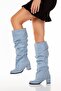 Pusı Baby Blue Luxury Suede Bellows Below the Knee Boots - 7
