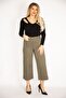 Women's Large Size Khaki Lycra Gabardine Fabric Front Pocket Trousers 65n35249 - 4