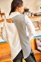 Women's Black and White Cut Out Detail Back Sambre Oversized Shirt GML-19001052 - 5