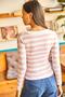 Women's Candy Pink U-Neck Striped Lycra Blouse BLZ-19002022 - 2