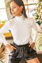 Woman's Ecru Shoulder Button Detailed Turtleneck Raised Sweater KZK-19000495 - 3