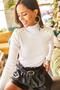 Woman's Ecru Shoulder Button Detailed Turtleneck Raised Sweater KZK-19000495 - 4