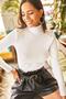 Woman's Ecru Shoulder Button Detailed Turtleneck Raised Sweater KZK-19000495 - 6