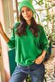 Women's Plain Grass Green Basic Soft Textured Loose Sweatshirt SWT-19000457 - 4