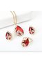 Victorian African Crystal Red Stoned Gold Water Drop Necklace Earrings Ring Wedding Gift Jewelry Set - 4