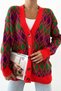 Women's Red Button Detailed Pocket Loose Knitwear Cardigan - 3