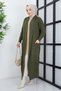 Women's Khaki Shawl Collar Knitted Detailed Pocket Knitwear Cardigan - 3