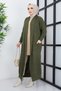 Women's Khaki Shawl Collar Knitted Detailed Pocket Knitwear Cardigan - 7