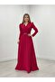 Crepe Fabric Double Breasted Collar Kiloş Dress Red