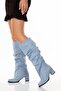 Pusı Baby Blue Luxury Suede Bellows Below the Knee Boots - 3