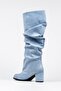 Pusı Baby Blue Luxury Suede Bellows Below the Knee Boots - 6