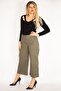 Women's Large Size Khaki Lycra Gabardine Fabric Front Pocket Trousers 65n35249 - 2