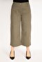 Women's Large Size Khaki Lycra Gabardine Fabric Front Pocket Trousers 65n35249