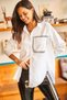 Women's Black and White Cut Out Detail Back Sambre Oversized Shirt GML-19001052 - 3