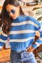 Women's Blue Striped Half Fisherman Crop Knitwear Sweater KZK-19000402 - 2