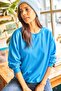 Women's Plain Blue Basic Soft Textured Casual Sweatshirt SWT-19000457 - 3