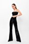 Black Half Flared Velvet Trousers - 2