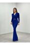 Crepe Fabric Double-breasted Collar Fish Dress - Cobalt Blue