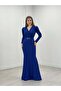 Crepe Fabric Double-breasted Collar Fish Dress - Cobalt Blue - 2