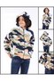 Green Powder Patterned Hooded Unisex Children's Winter Fleece Coat with Pockets - 3