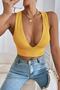 Kadın Sarı Çapraz Sırt Detaylı Şık Crop Top Bluz