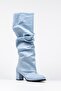 Pusı Baby Blue Luxury Suede Bellows Below the Knee Boots - 4