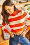Women's Orange Fisherman Striped Waist Top Knitwear Sweater KZK-19000189 - 4