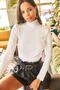 Woman's Ecru Shoulder Button Detailed Turtleneck Raised Sweater KZK-19000495