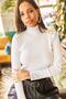 Woman's Ecru Shoulder Button Detailed Turtleneck Raised Sweater KZK-19000495 - 5