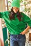 Women's Plain Grass Green Basic Soft Textured Loose Sweatshirt SWT-19000457 - 3